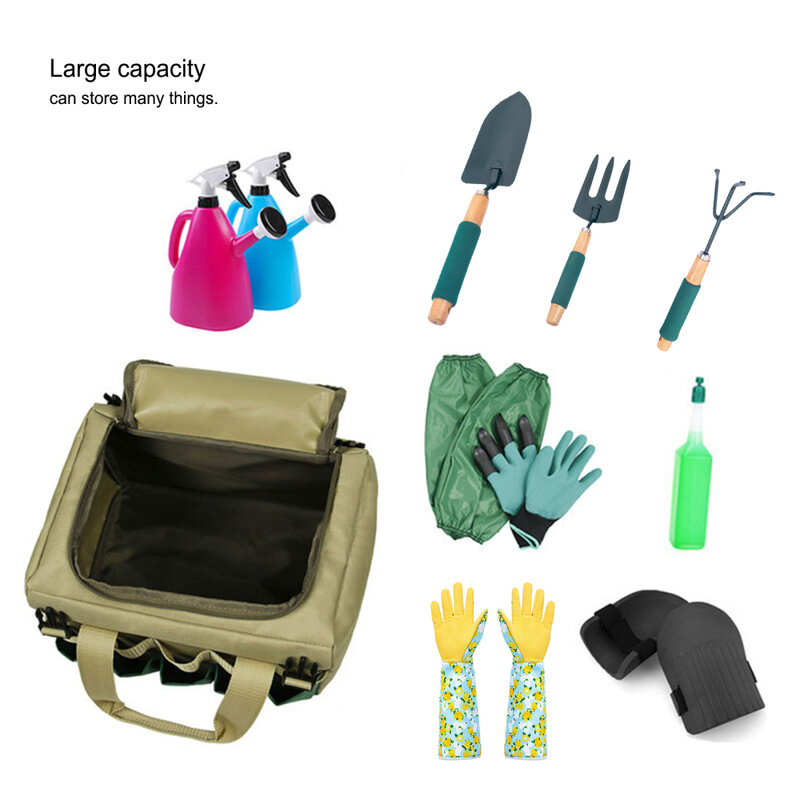 Taburete plegable con bolsa de mano para jardinería, conjunto de herramientas, organizador, asiento de jardín, taburete de jardinería
