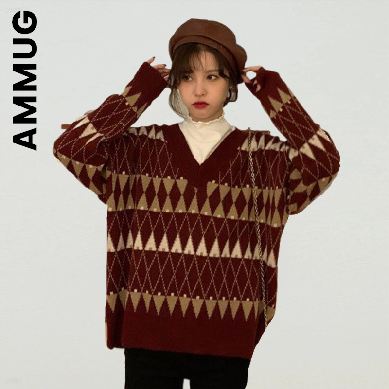 Ammug V คอเสื้อกันหนาวผู้หญิงใหม่ถัก All-Match จัมเปอร์ถักเสื้อกันหนาว Warm Harajuku เสื้อกันหนาวผู้หญิง2022 Casual ...