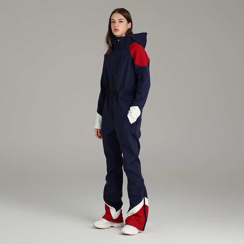 Jednoczęściowe kombinezony narciarskie damskie Slim Fit zimowe ciepły kombinezon wodoodporna odzież termiczna kombinezon z wiatrówką na snowboardzie