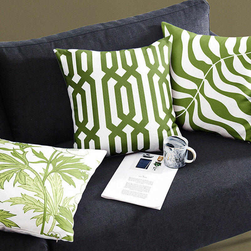Funda de almohada con estampado europeo, cubierta de cojín para sofá, decoración para el hogar, color azul y verde, 45x45cm