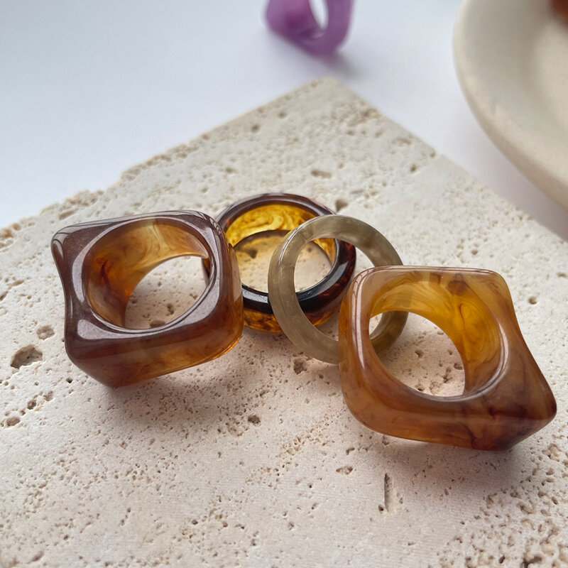UILZ  Trendy Brown Series Chunky Stacked Rings Korean Cute Y2K Enamel Heart Ring for Women Party Birthday Gift Jewelry