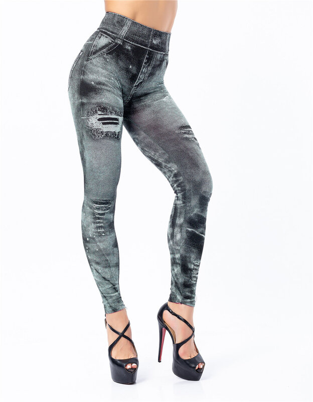 Pantaloni in finto Denim Super elastico a vita alta Leggings da donna pantaloni sportivi Jeans Jacquard donna pantaloni corti nuovi e africani donna