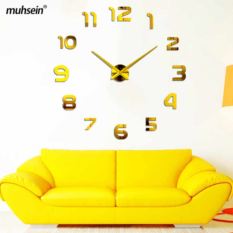 Muhsein-Reloj de pared decorativo 3D para el hogar, espejo acrílico con pegatinas de pared, reloj de cuarzo con movimiento silencioso, envío gratuito, 2022