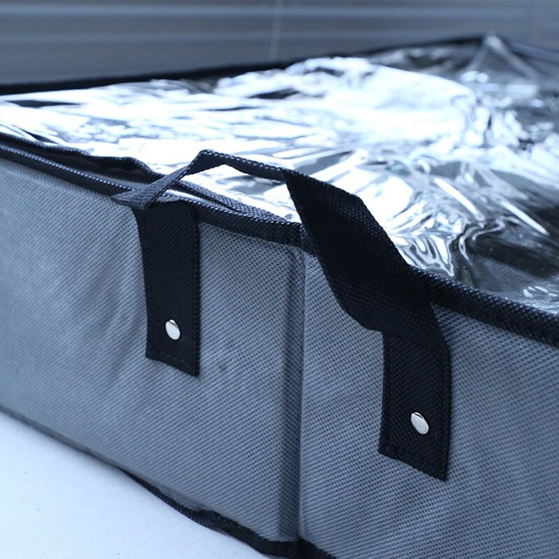 تحت السرير تخزين الأحذية المنظم ، طوي النسيج الأحذية حاوية صندوق مع غطاء واضح انظر من خلال نافذة حقيبة التخزين