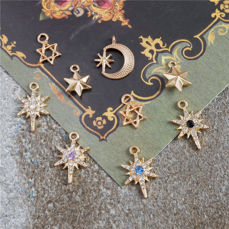 10pcs/lot Crystal Star Moon Charms Pendant for DIY Necklace Bracelet Earrings Jewelry Making Accessories