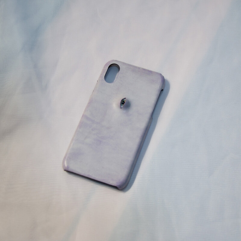 Casing iPhone Kulit Sapi Buatan Tangan Murni, Mata, Ungu Lavender, Cocok untuk Casing iPhone dengan Elemen Retro Kepribadian
