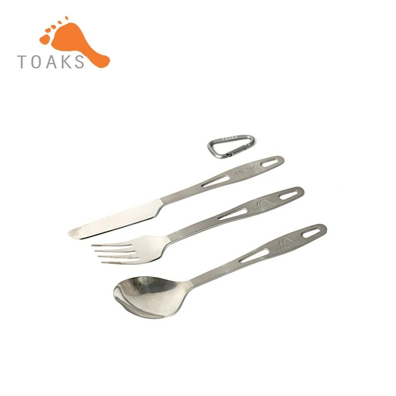 TOAKS Titanium Dinnerware Sets  3-Pieces 1 Cutlery Set Semi-Polished Outdoor Picnic and Household Dual-Use Fork Tableware Spoon