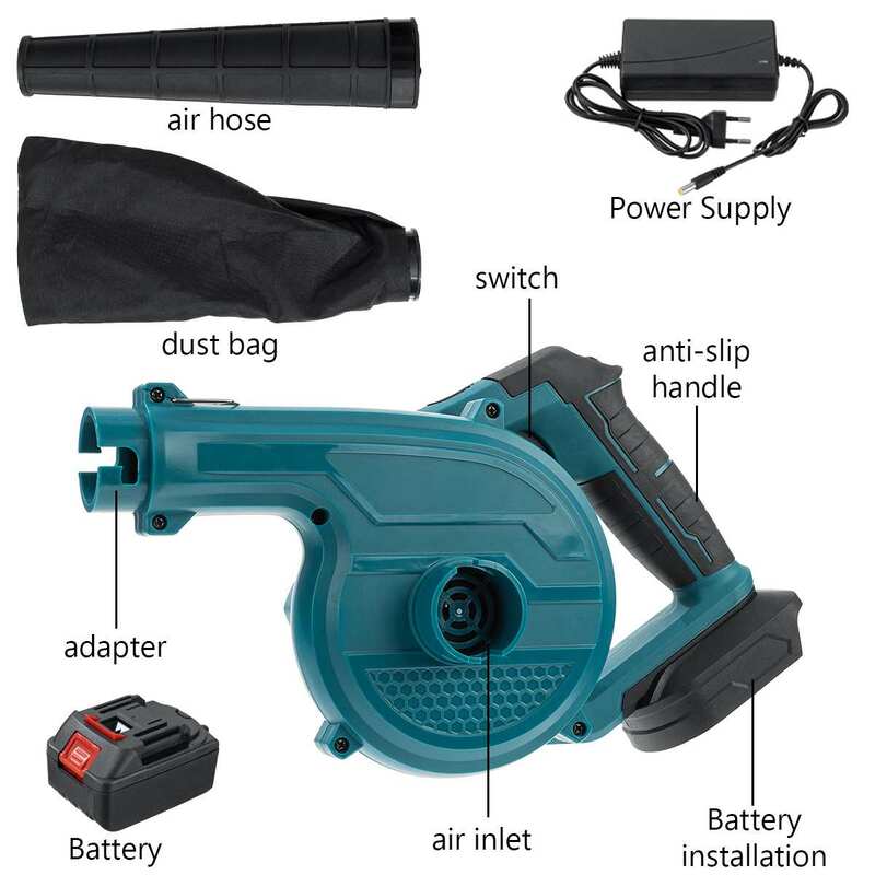 Makita – souffleur d'air électrique sans fil pliable 2 en 1, 3000W, 398VF, aspiration de feuilles, nettoyeur de poussière pour batterie 18V