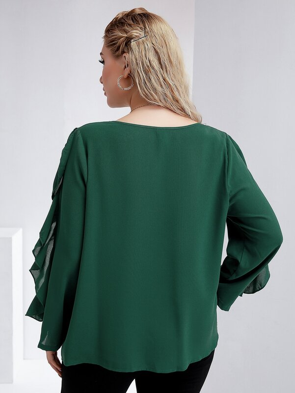 Adicionar elegante blusas tamanhos grandes para mulher 2022 outono o pescoço manga borboleta longa feminino elástico solto tendência luxuosos topos b1210