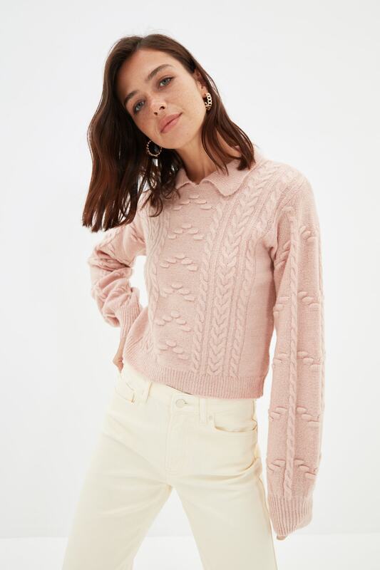 Trendyol Mesh Detaylı Crop Knitwear Sweater TWOAW22KZ2382