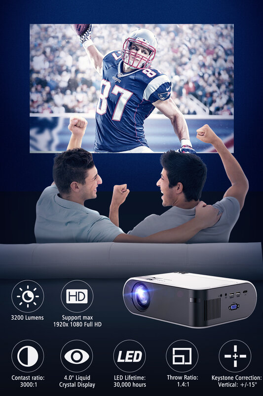 ThundeaL TD60 Mini Projector Portable WiFi Projector Home Cinema for 1080P Video Proyector 3200 Lumens Phone Smart 3D Beamer