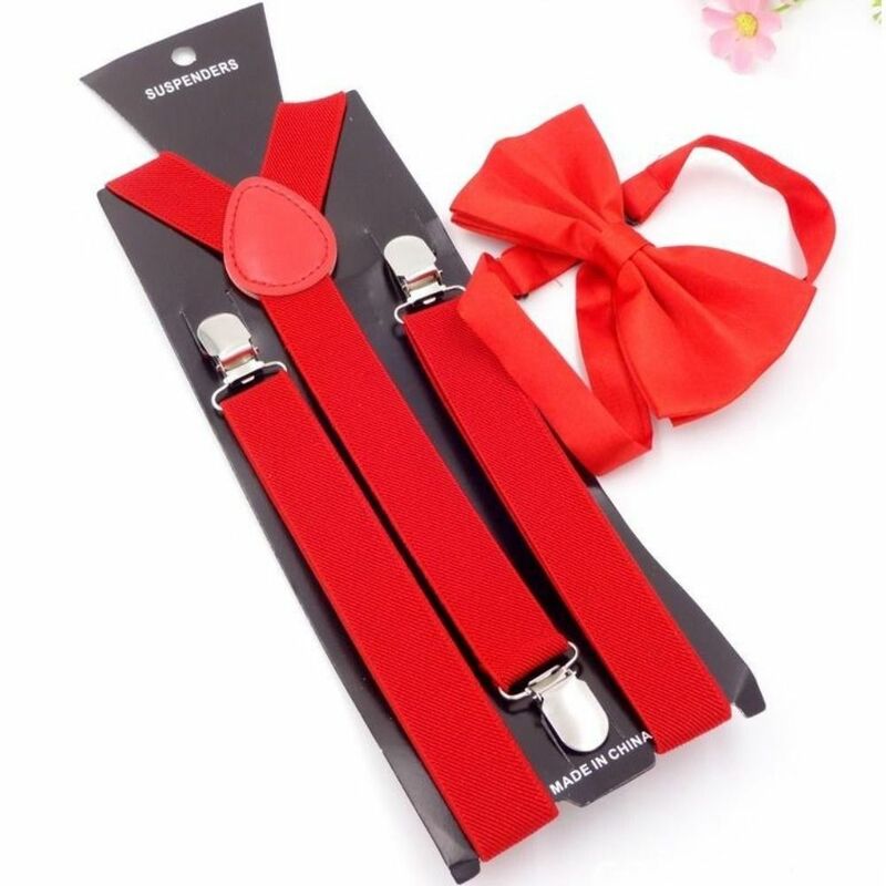 Tirantes de cuero para hombre y mujer, elástico ajustable Unisex con lazo, Set de corbatas, regalo
