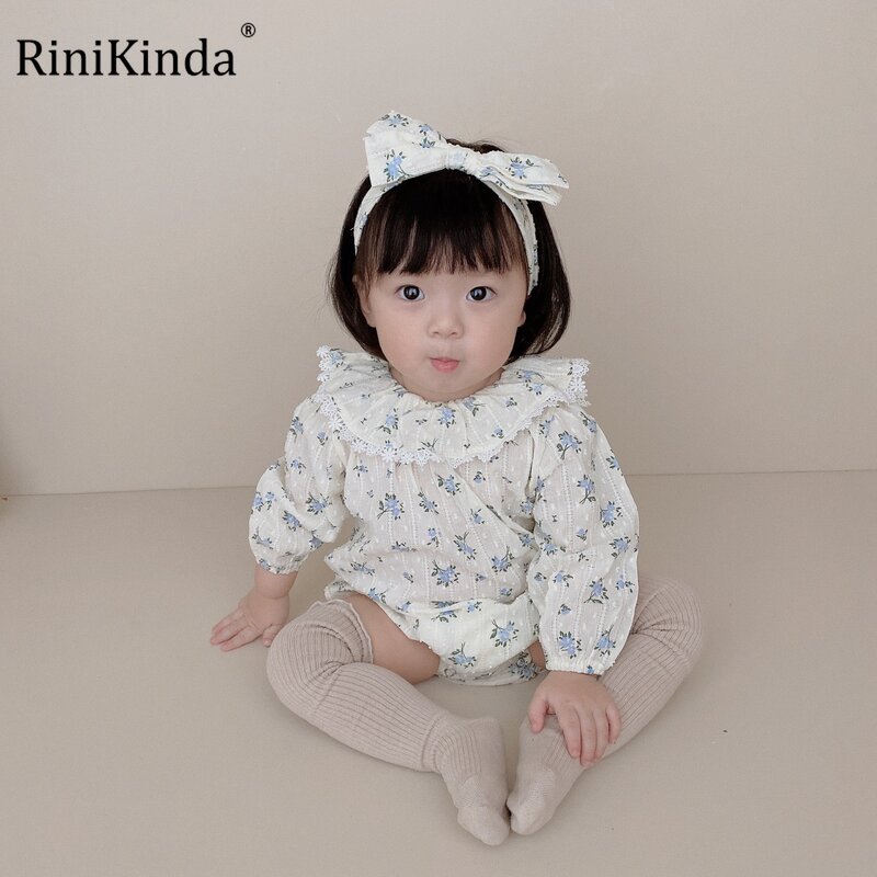 RiniKinda 2022 أزياء الخريف طفل الفتيات رومبير الأزهار الكشكشة الطفل السروال القصير الرضع Playsuit حللا لطيف الوليد الملابس