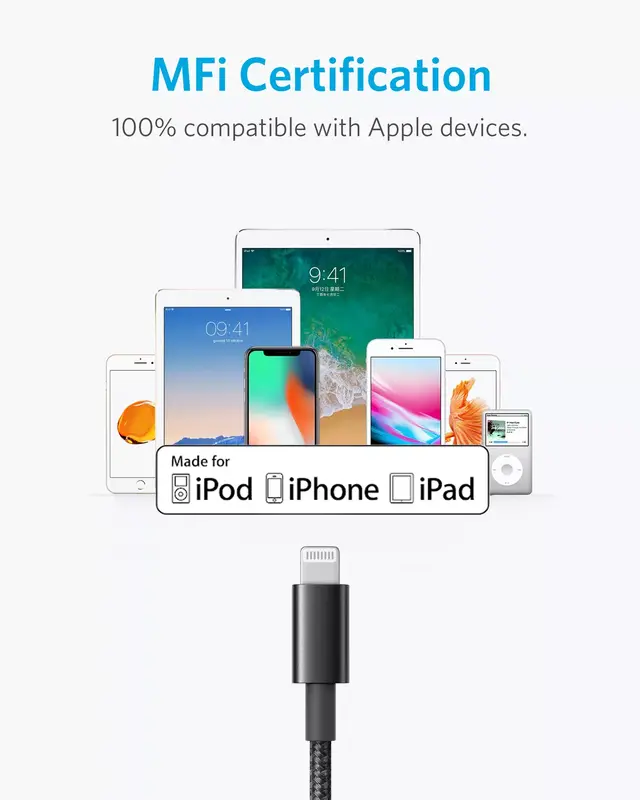 Cavo lightning usb An-ker cavo Lightning in Nylon intrecciato doppio Premium certificato MFi per iPhone11 iPhone12 cavo di ricarica da 3,3 piedi
