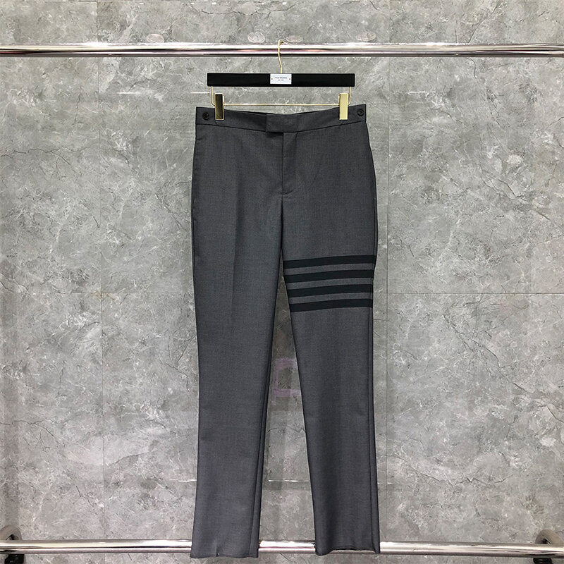 TB THOM Wool Pants Men’s Casual Gray Business Striped Suit Pants Spring Autumn Top Quality Formal Trousers Flat-Front Dress Pant