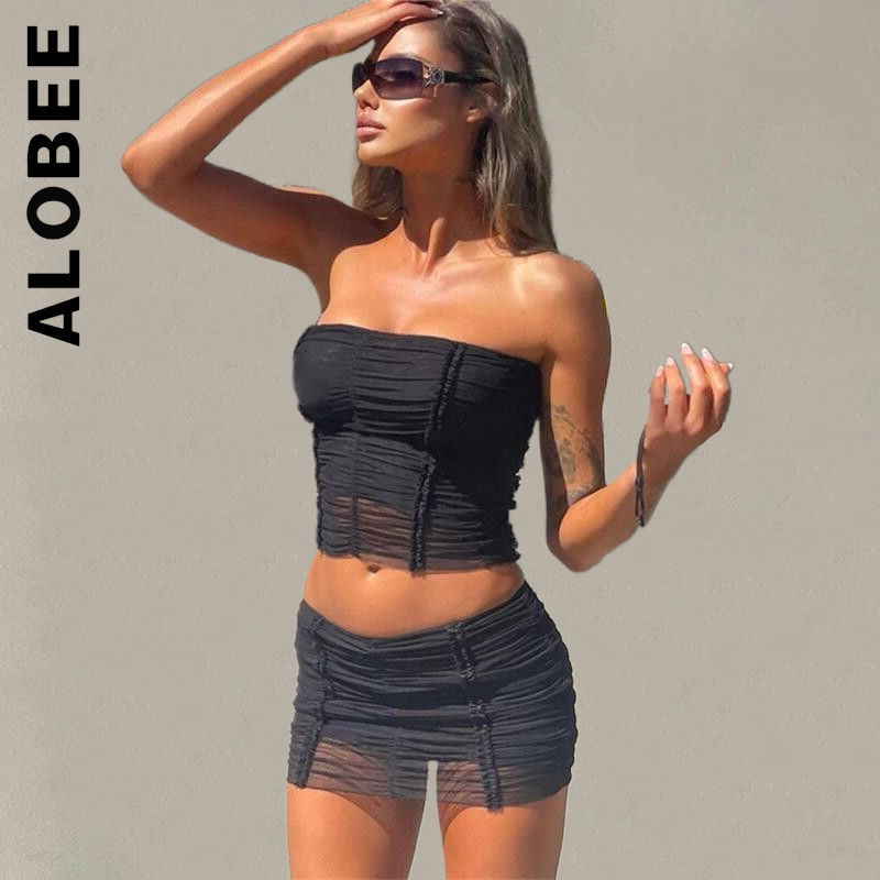 Alobee-シンプルな女性用スカートとショートスカートのセット,女性用イブニングウェア,2枚