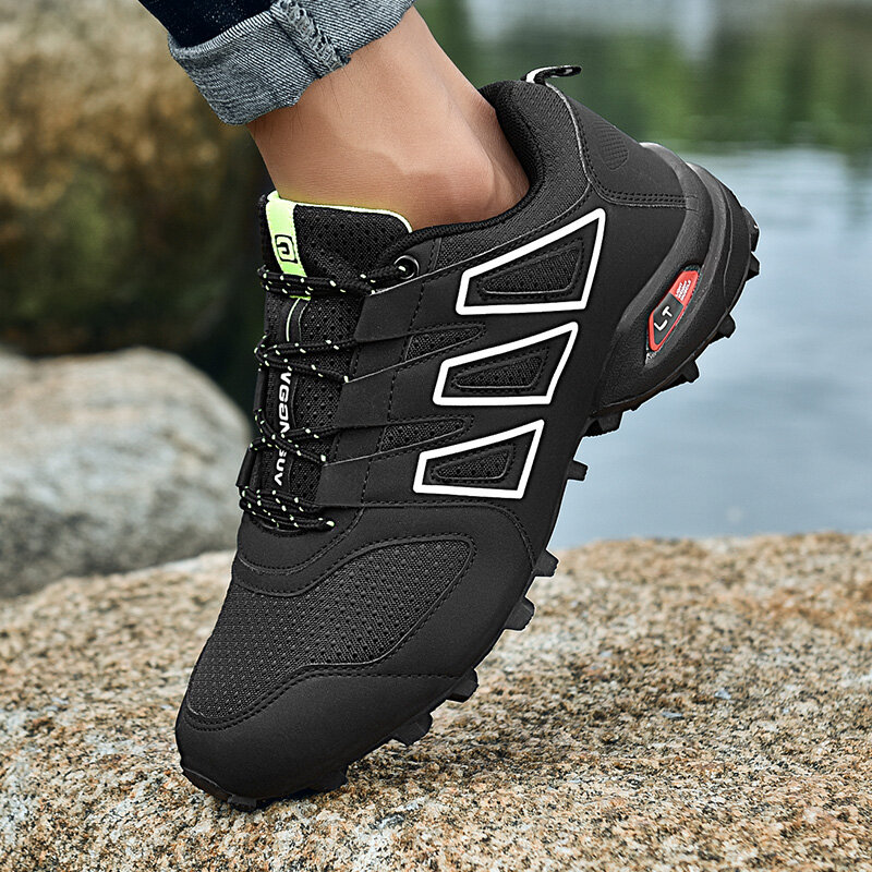 2022 tendência sapatos de caminhada masculinos novos, sapatos de viagem ao ar livre, malha de borracha respirável sola macia sapato casual, tamanho grande 45-47 tênis