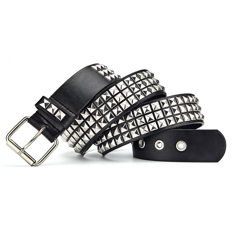 Women Belt Punk Hardware Jeans Belt Square Beads Rivet Belt Black Harajuku Waistband Eyelet Pin Buckle Men Metal Decoration Belt