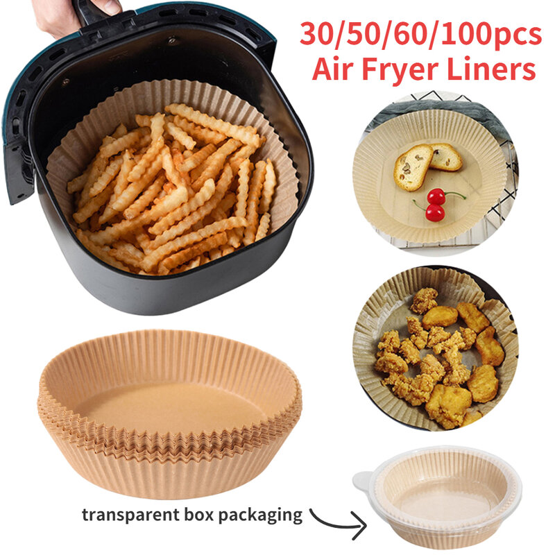 50pcs Air Fryer Liner Steamer Liner Disposable Wood Pulp Paper Non-Stick Steaming Basket Mat Baking Oil Paper Mat for 3-6L Fryer