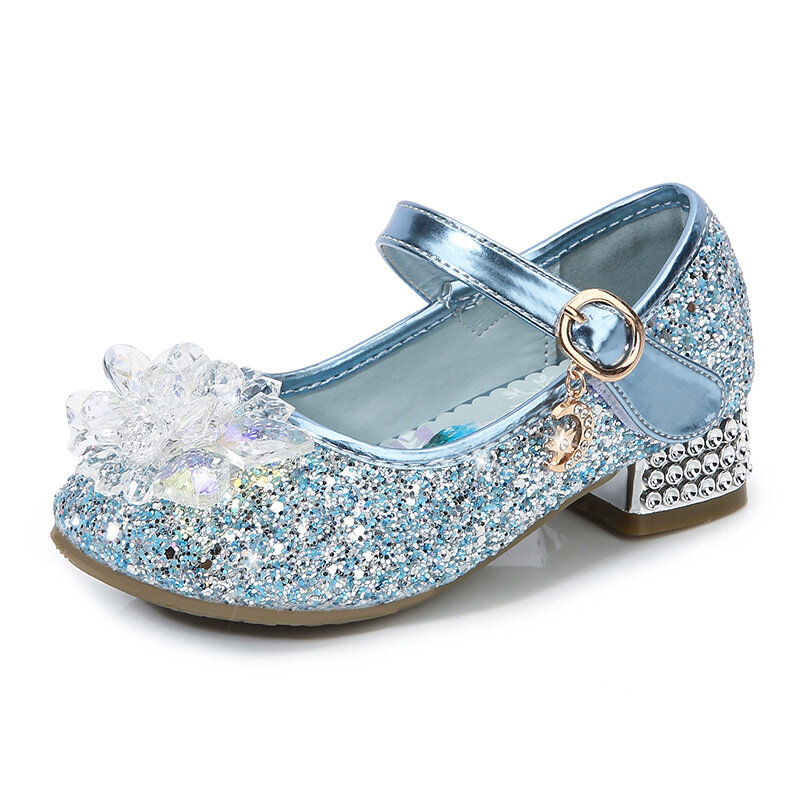 Sandales en cuir à talons hauts pour enfants, sandales de princesse Disney Anna Elsa, chaussures en cristal pour petites filles