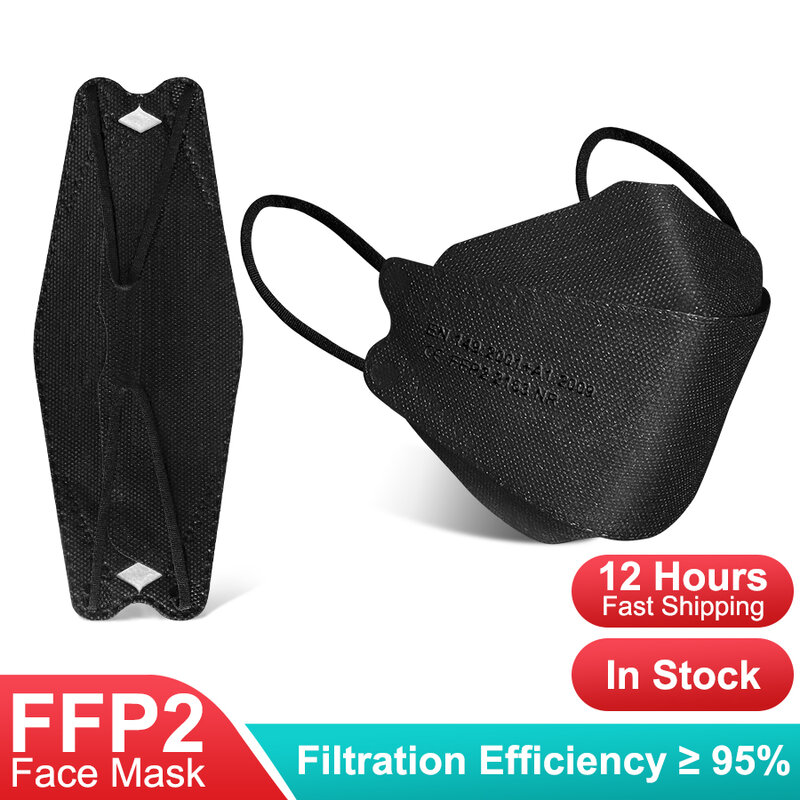 20-200Pcs FFP2 Black Fish Mascarillas CE Certified 4 Layer Adult Filter Earband Homologada Dust-Proof Anti-PM2.5 ffp2 Mascarilla