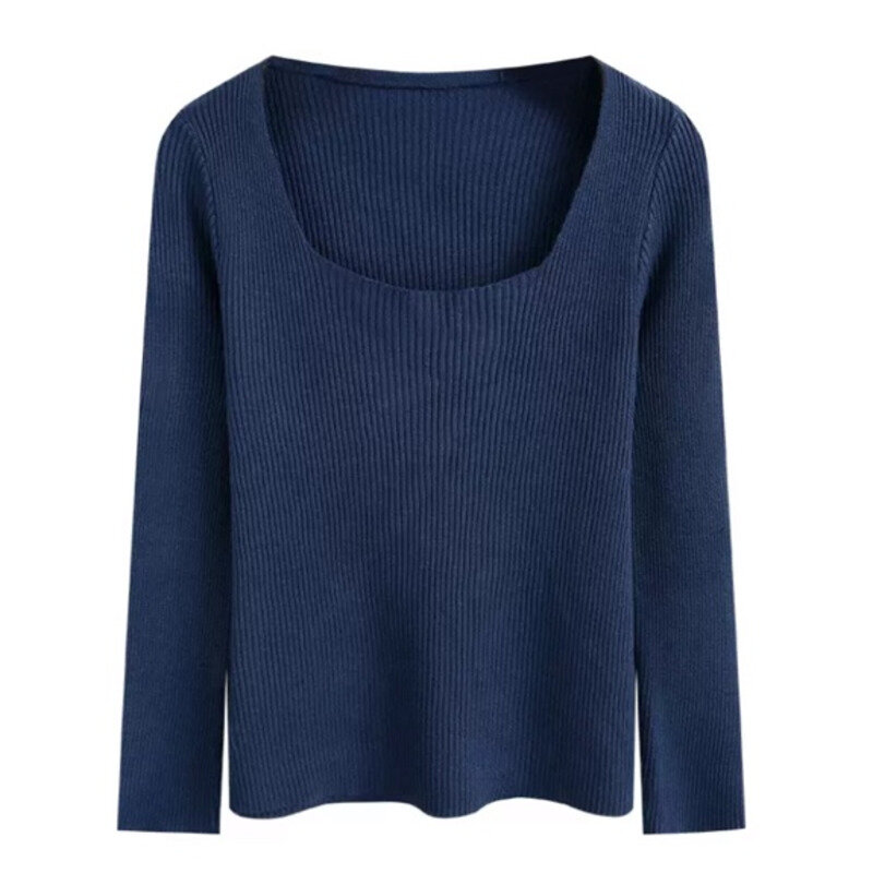 Women Square Neck  Knitted Sweaters Autumn Winter Slim Pullover Soft  Loose Casual Knit  Warm Fashion Basic Tops