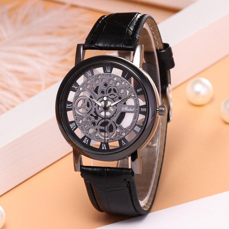 Orologio da uomo Vintage orologio al quarzo con cinturino in pelle di lusso per uomo donna spedizione gratuita scava fuori l'orologio di design Reloj Hombre