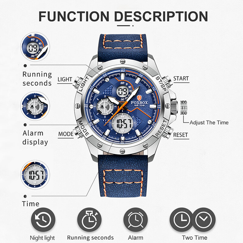 Luik Mannen Kijken Topmerk Luxe Sport Quartz Heren Horloges Dual Display Waterdicht Chronograph Horloge Mannen Relogio Masculino