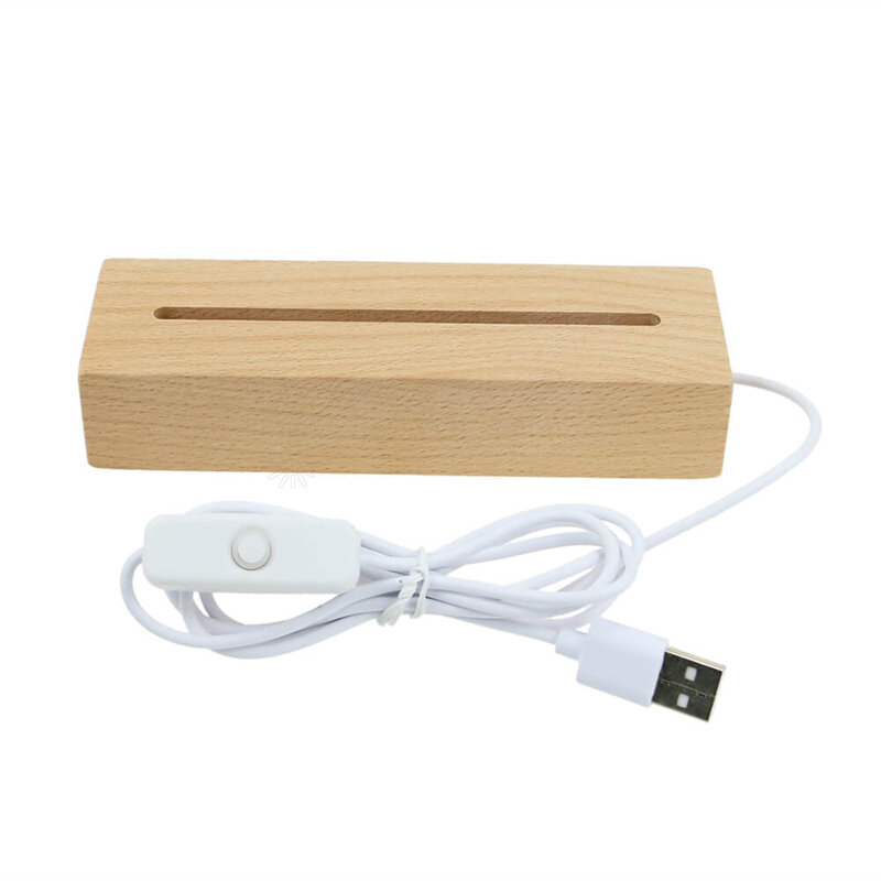 Sprzedaż hurtowa 20 sztuk prostokątny drewniany podstawa Led stojak USB zasilany na szkło akrylowe nocne lampy sztuka z żywicy akcesoria oświetleniowe