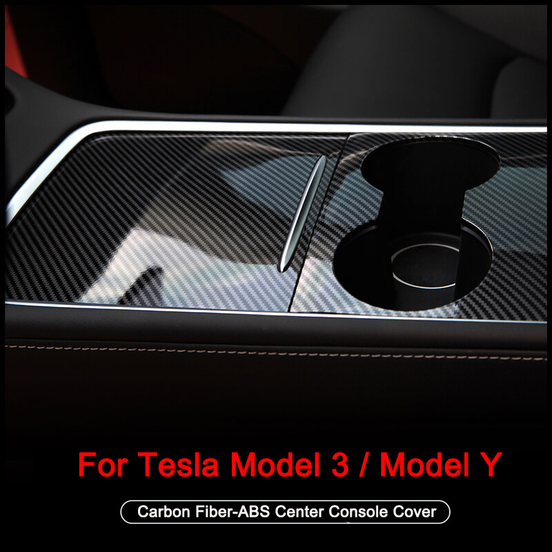 Stiker Panel Konsol Tengah Mobil ABS Serat Karbon untuk Model Tesla 3 / Model Y 2021 Aksesori Model3 Stiker Perlindungan CPU