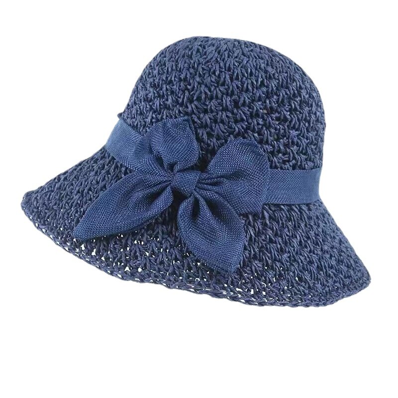 QBHAT-Sombreros De cubo De paja De papel con lazo para Mujer, sombrero De playa con protección solar, informal, De pescador