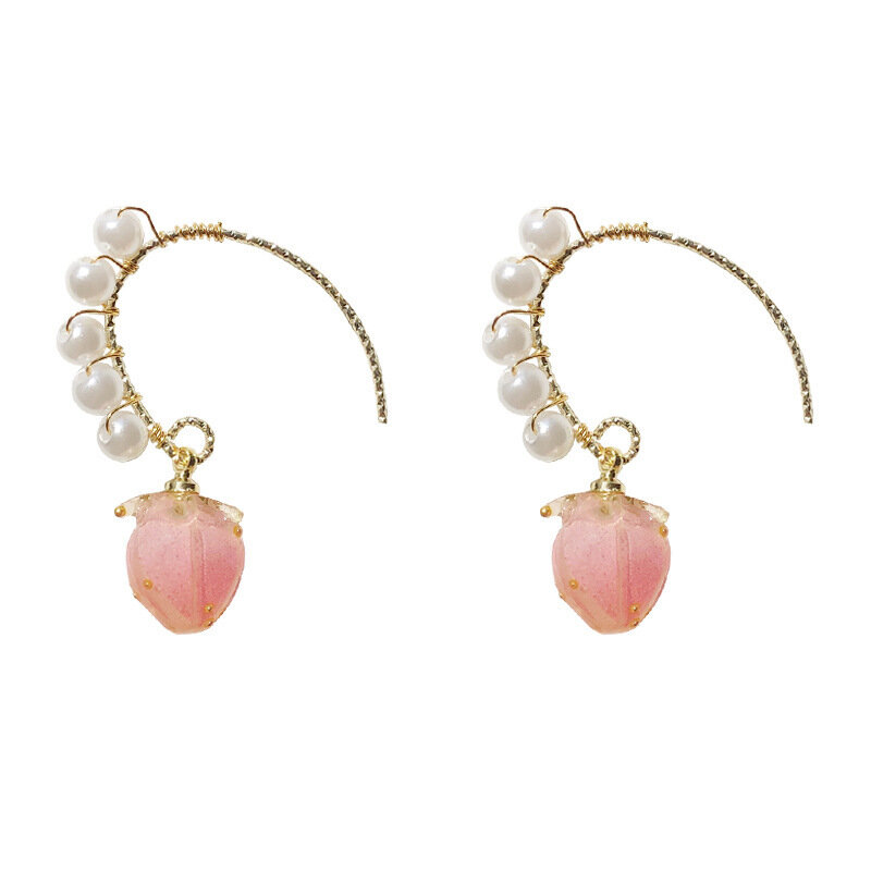 apanese and Korean style small fresh girl heart pearl peach ear hook net red personality trend earrings simple earrings