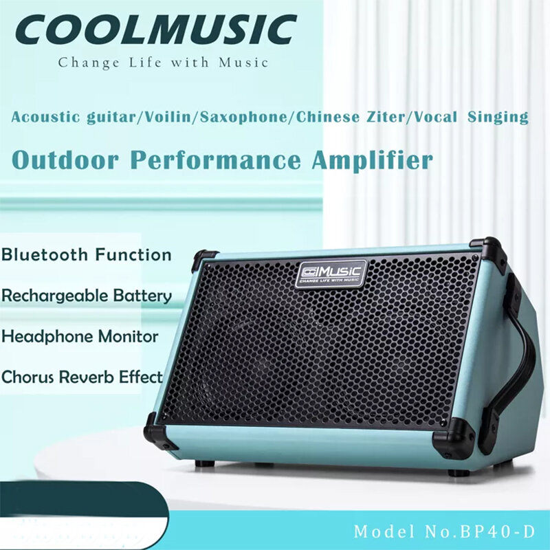 Coolmusic BP40D مكبر صوت الجيتار مكبر صوت قابل للشحن بلوتوث مع تأثيرات في الهواء الطلق القيثارة لوحة المفاتيح البيانو Sax الممارسة AMP