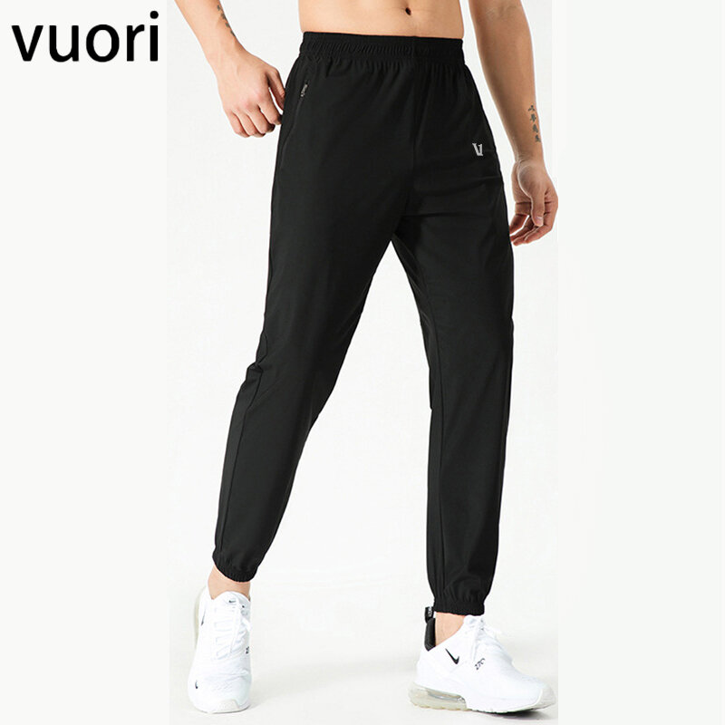 Vuori New Ice Silk Sports Pants Men's Drawstring Loose Gym Training Pants Stretch Quick Dry Jogging Pants Black