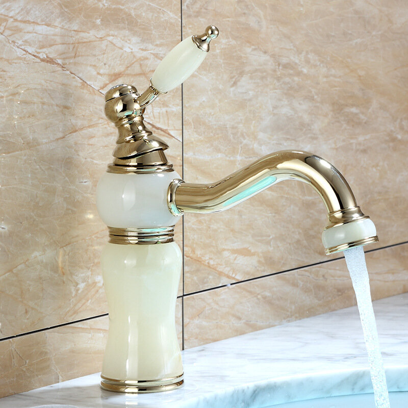 Robinet de salle de bains blanc doré, style européen, ancien, en cuivre, par galvanoplastie, eau chaude et froide