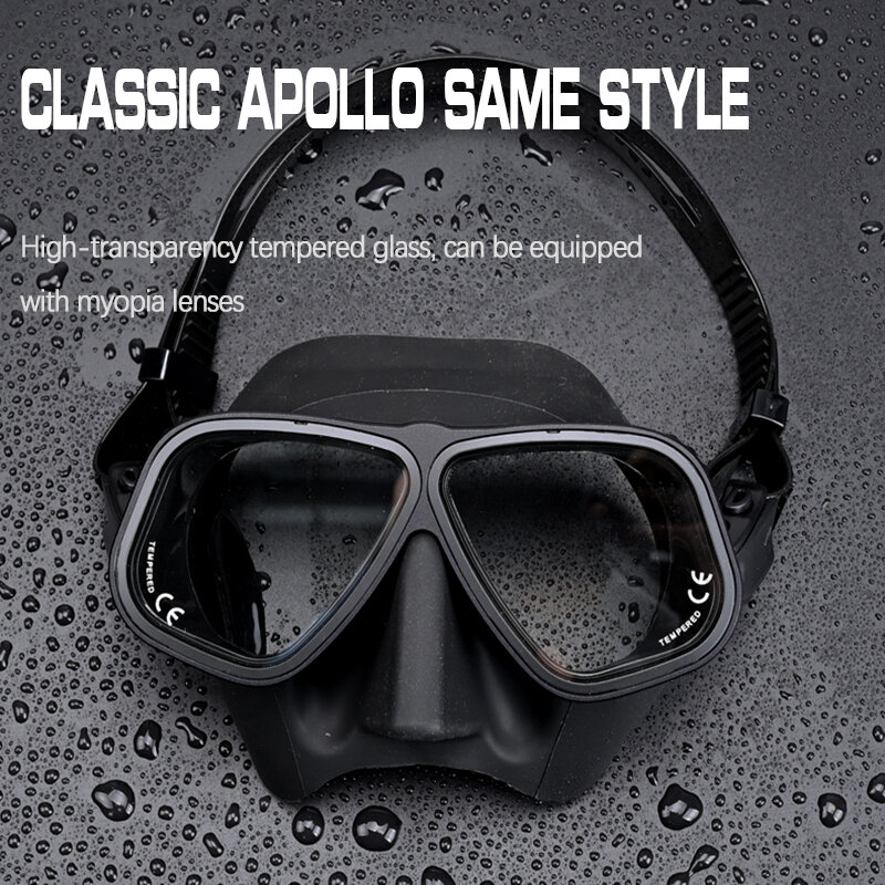 Apollo – lunettes de plongée sans cadre en alliage similaire, peut être équipé de lunettes de protection pour la myopie, faible Volume 65cc, plongée sous-marine, Snorkeling, Tube humide