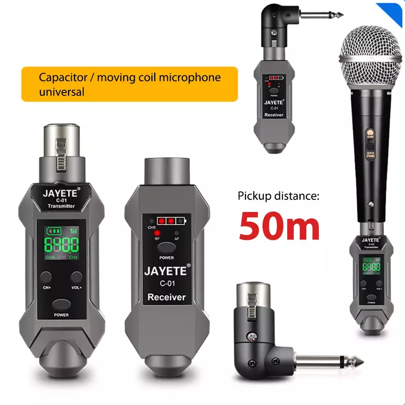 Upgraded Microphone Wireless Receiver Transmitter System Rechargeable Wireless Guitar Audio Transmission System with HD Display
