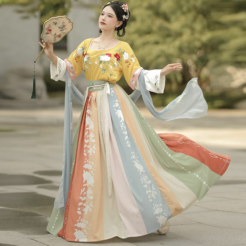 Tradição chinesa roupas rosa tang dynasty hanfu vestido de dança feminino 3 peças conjunto de outono bordado fada antigo traje cosplay