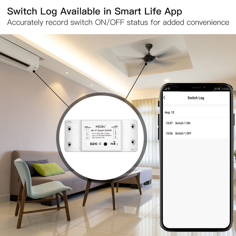 MOES ใหม่ Tuya Wi-Fi DIY สมาร์ทสวิทช์โมดูลรีเลย์ Power Monitor Smart Life App รีโมทคอนโทรล16A ทำงานร่วมกับ Alexa google Home