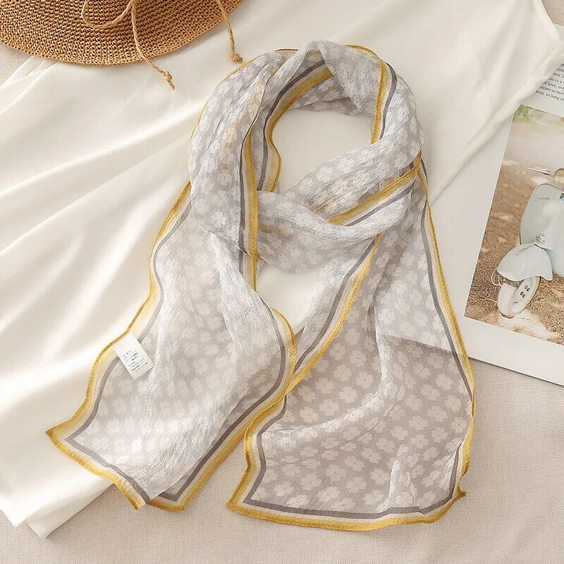Bufandas largas de seda para mujer, pañuelo ligero y fino, cinta estampada que combina con todo, moda de primavera y otoño