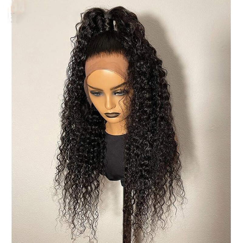26Inch Long Kinky Curly Natural Soft Lace Front Wig For Black Women Babyhair 180% Density Preplucked Heat Resistant Fiber Daily