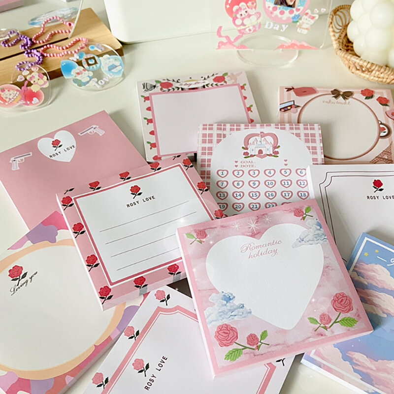 50แผ่นโรแมนติกดอกกุหลาบสีชมพู Memo Pad สมุดภาพ DIY Kawaii Notepad ไดอารี่ Memo แผ่นโรงเรียนเครื่องเขียน