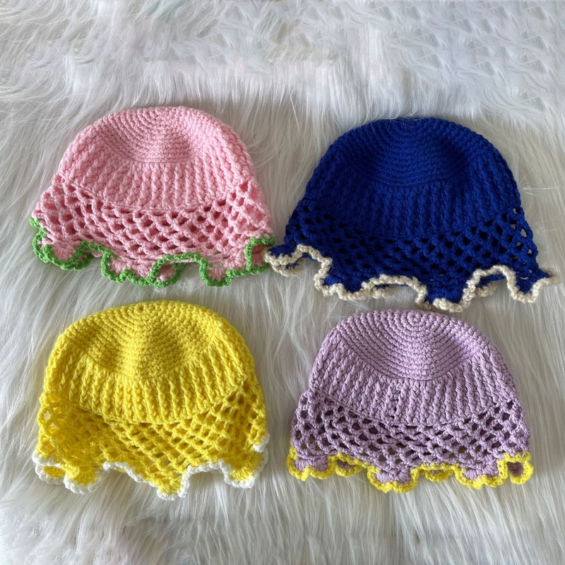 Pink Knitted Bucket Hat Gilr Spring and Autumn Japanese Style Wild Mori Niche Lace Basin Caps Sweet and Cute Women's Hats 2022