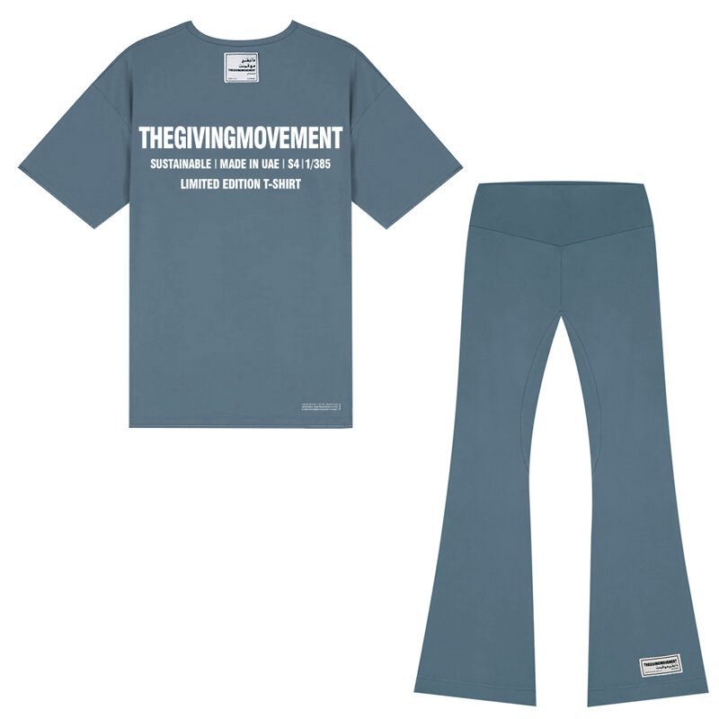 Tgm activewear ternos flared leggings calças de yoga e tshirts de mangas curtas t-shirt de duas peças conjuntos de roupa de treino feminino