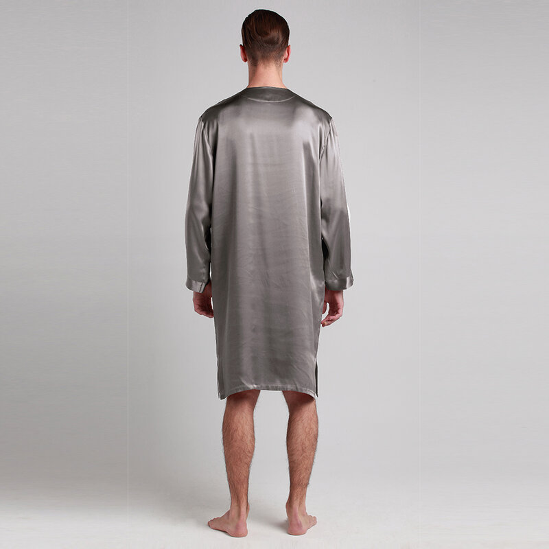 100% シルクローブナイトシャツパジャマ男性浴衣着物22匁長袖高級天然送料無料