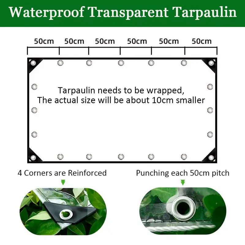 Transparent PVC Tarpaulin with Eyelets Weatherproof Durable Canopies Foldable 0.39 mm Rain Cover for Garden Furniture