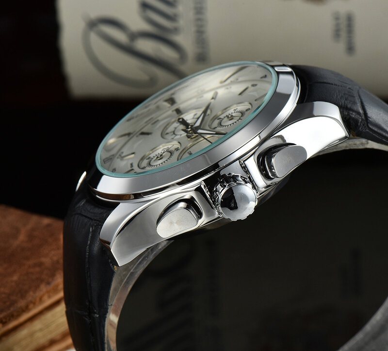 นาฬิกาผู้ชายแบรนด์เดิมหรูหราแฟชั่นมุกกลไกอัตโนมัตินาฬิกาผู้ชายสายหนังนาฬิกาข้อมือ