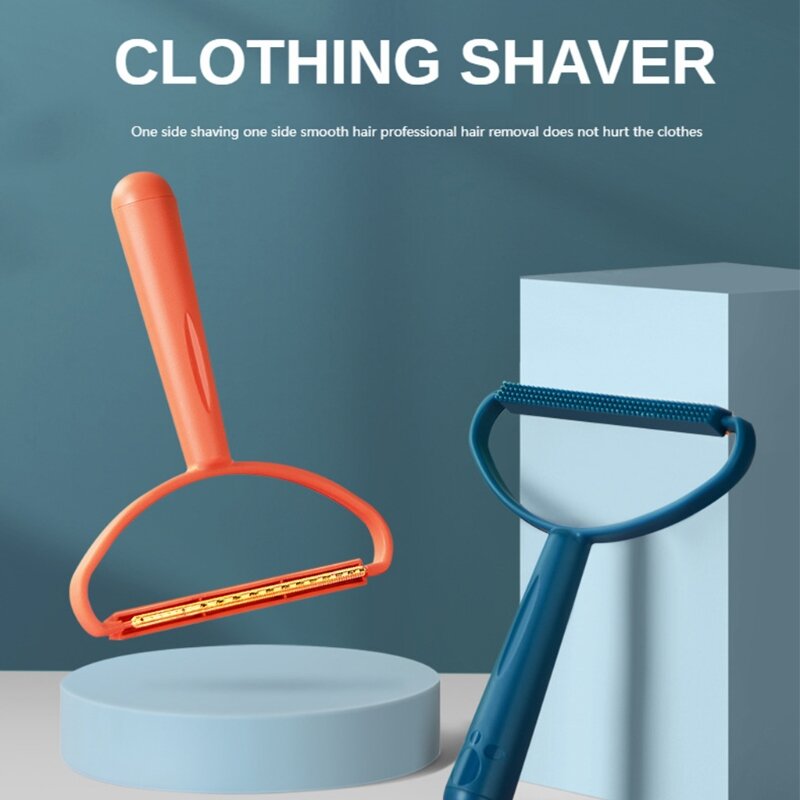 Double brosse anti-peluches Portable, avec poignée antidérapante, pour chandail, manteau tissé, tapis, couleur bleu et Orange