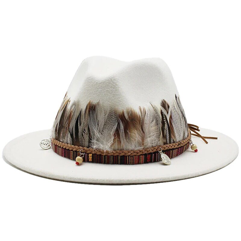 Fedoras-女性と男性のための羽とベルト付きの帽子,フェルトの帽子,豪華な,カジュアル,パーティーのための,秋と冬