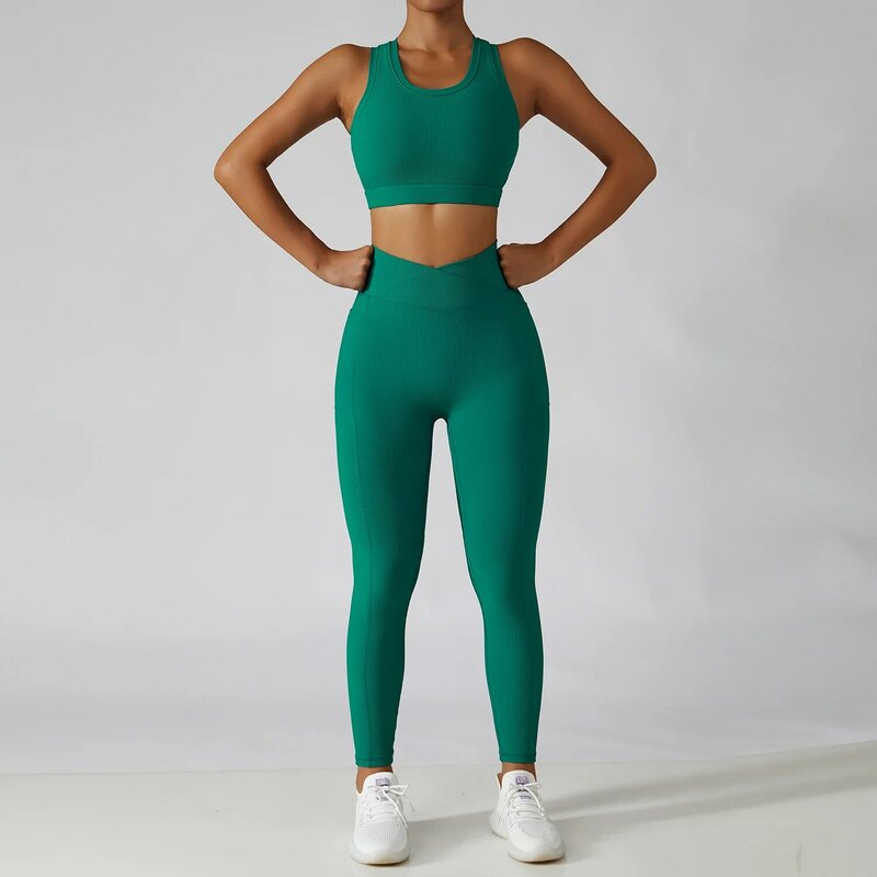 Бесшовный Женский спортивный костюм из 2 предметов, комплект для йоги, спортивная одежда для бега и тренировок, одежда для спортзала, бюстгальтер для фитнеса, леггинсы с высокой талией, спортивный костюм